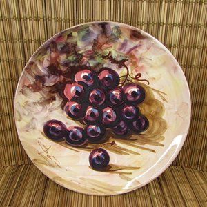Vintage Peasant Village Italian Pottery Hand Painted Fruit Grapes 8.25" Plate